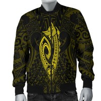 Hawaii Kakau Makau Fish Hook Kanaka Map Men's Bomber Jacket Polynesian - Yellow - Polynesian Pride
