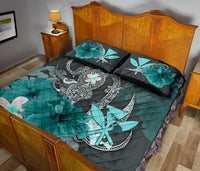 Kanaka Maoli (Hawaii) Quilt Bed Set - Hibiscus Turtle Tribal Turquoise - Polynesian Pride