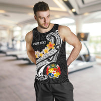 Tonga Custom Personalised Men's Tank Top - Tonga Seal Polynesian Patterns Plumeria (Black) - Polynesian Pride
