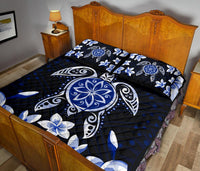 Hawaiian Icon Blue Turtle Plumeria Quilt Bed Set - Polynesian Pride
