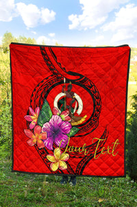 Vanuatu Polynesian Custom Personalised Premium Quilt - Floral With Seal Red - Polynesian Pride