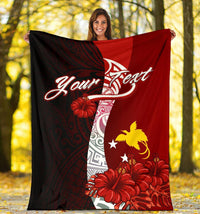 Papua New Guinea Polynesian Custom Personalised Premium Blanket - Coat Of Arm With Hibiscus - Polynesian Pride