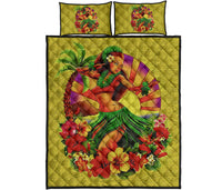 Kanaka Maoli (Hawaiian) Quilt Bed Set - Polynesian Hula Girl Tropical Flower Yellow - Polynesian Pride