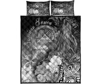 American Samoa Polynesian Quilt Bed Set - Humpback Whale with Tropical Flowers (White) - Polynesian Pride