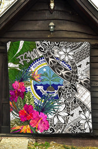 Federated States of Micronesia Premium Quilt White - Turtle Plumeria Banana Leaf - Polynesian Pride