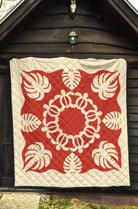 Hawaiian Turtle Coconut Pattern Premium Quilt - Red - Argu Style - AH - Polynesian Pride