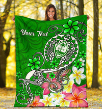 Guam Custom Personalised Premuim Blanket - Turtle Plumeria (Green) - Polynesian Pride