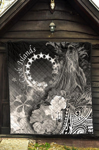 Cook Islands Premium Quilt - Humpback Whale with Tropical Flowers (White) - Polynesian Pride