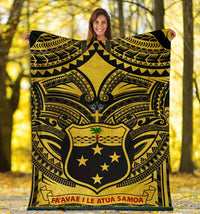 Samoa Premium Blanket - Samoa Coat Of Arm, Polynesian Tattoo Golden - Polynesian Pride