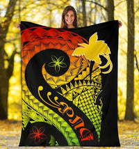 Papua New Guinea Premium Blanket - PNG Bird And Polynesian Decorative Pattern - Polynesian Pride