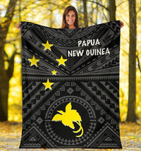 Papua New Guinea Premium Blanket - Flag With Polynesian Patterns (Black) - Polynesian Pride