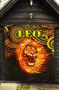 Sun In Leo Zodiac Premium Quilt Polynesian Tattoo Unique Vibes - Polynesian Pride