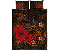 Polynesian Hawaii Quilt Bed Set - Humpback Whale with Hibiscus (Golden) - Polynesian Pride