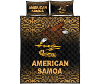 American Samoa Quilt Bed Set - American Samoa Flag Polynesian Tattoo Black Frog Yellow - Polynesian Pride