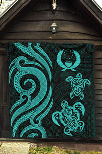 Pohnpei Premium Quilt - Turquoise Tentacle Turtle - Polynesian Pride