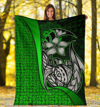 Samoa Polynesian Premium Blanket Green - Turtle With Hook - Polynesian Pride