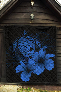 Hawaii Hibiscus Premium Quilt - Turtle Map - Traffic Blue - Polynesian Pride