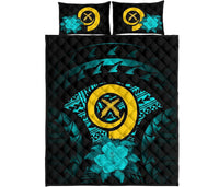 Vanuatu Polynesian Quilt Bed Set Hibiscus Turquoise - Polynesian Pride