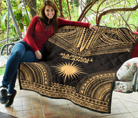 Marshall Islands Premium Quilt - Marshall Islands Flag Polynesian Chief Gold Version - Polynesian Pride