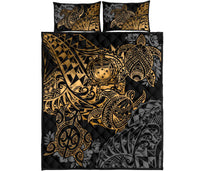 Samoa Polynesian Quilt Bed Set - Gold Turtle Flowing - Polynesian Pride