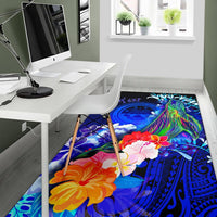 Federated States of Micronesia Custom Personalised Area Rug - Humpback Whale with Tropical Flowers (Blue) - Polynesian Pride