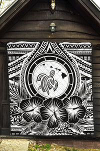 Hawaii Premium Quilt - Hawaii Map Honu Hibiscus White Polynesian Premium Quilt - Polynesian Pride