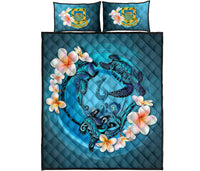 Tuvalu Polynesian Quilt Bed Set - Blue Plumeria Animal Tattoo - Polynesian Pride
