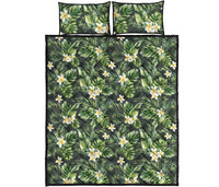 Hawaii Quilt Bed Set Summer Plumerias Flowers Palm Tree Monstera Leaves. AH - Polynesian Pride