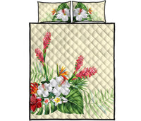 Wonderful Hibiscus Flower Quilt Bed Set White - Polynesian Pride
