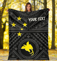 Papua New Guinea Personalised Premium Blanket - Flag With Polynesian Patterns (Black) - Polynesian Pride
