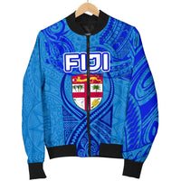 Blue Men Bomber Jacket Fiji Rugby Polynesian Waves Style - Polynesian Pride