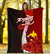 Papua New Guinea Polynesian Premium Blanket - Coat Of Arm With Hibiscus - Polynesian Pride