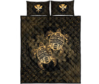 Hawaii Quilt Bed Set - Turtle Strong Pattern Hibiscus Plumeria Gold AH - Polynesian Pride