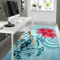 Hawaii Polynesian Turtle Hibiscus Blue Rug - Bless Style - Polynesian Pride