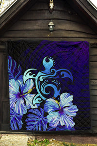 Hawaii Hibiscus Tropical Deep Ocean Turtle Sea Premium Quilt - Polynesian Pride