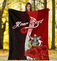 Solomon Islands Polynesian Custom Personalised Premium Blanket - Coat Of Arm With Hibiscus - Polynesian Pride