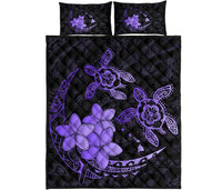 Hawaii Polynesian Turtle Plumeria Quilt Bed Set - Pog Style Purple Art - Polynesian Pride