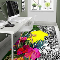 Palau Area Rug White - Turtle Plumeria Banana Leaf - Polynesian Pride