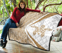 Hawaii Turtle Polynesian White Premium Quilt - Circle Style - Polynesian Pride