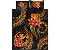 Polynesian Hawaii Quilt Bed Set - Gold Plumeria - Polynesian Pride