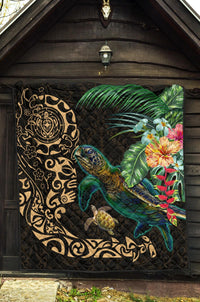 Tiki Polynesian Premium Quilt Turtle Hibiscus - Gold - Polynesian Pride