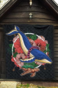 Hawaii Premium Quilt - Hibiscus Whale Turtle - Polynesian Pride