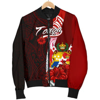 Tonga Polynesian Men's Bomber Jacket - Coat Of Arm With Hibiscus - Polynesian Pride