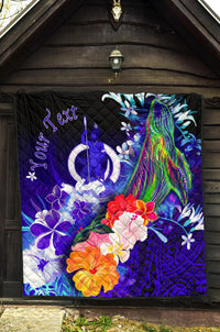 Vanuatu Custom Personalised Premium Quilt - Humpback Whale with Tropical Flowers (Blue) - Polynesian Pride