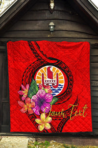 Tahiti Polynesian Custom Personalised Premium Quilt - Floral With Seal Red - Polynesian Pride