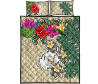 Niue Polynesian Quilt Bed Set - Hibiscus Turtle Tattoo Beige - Polynesian Pride