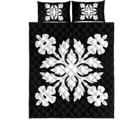 Hawaiian Quilt Bed Set Royal Pattern - Black And White - B2 Style - Polynesian Pride