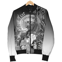 Polynesian Hawaii Custom Personalised Men's Bomber Jacket - Humpback Whale with Tropical Flowers (White) - Polynesian Pride