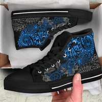 Tahiti Polynesian High Top Shoes - Blue Turtle Hibiscus Flowing - Polynesian Pride