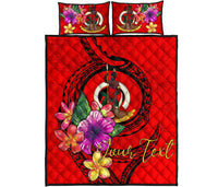 Vanuatu Polynesian Custom Personalised Quilt Bed Set - Floral With Seal Red - Polynesian Pride